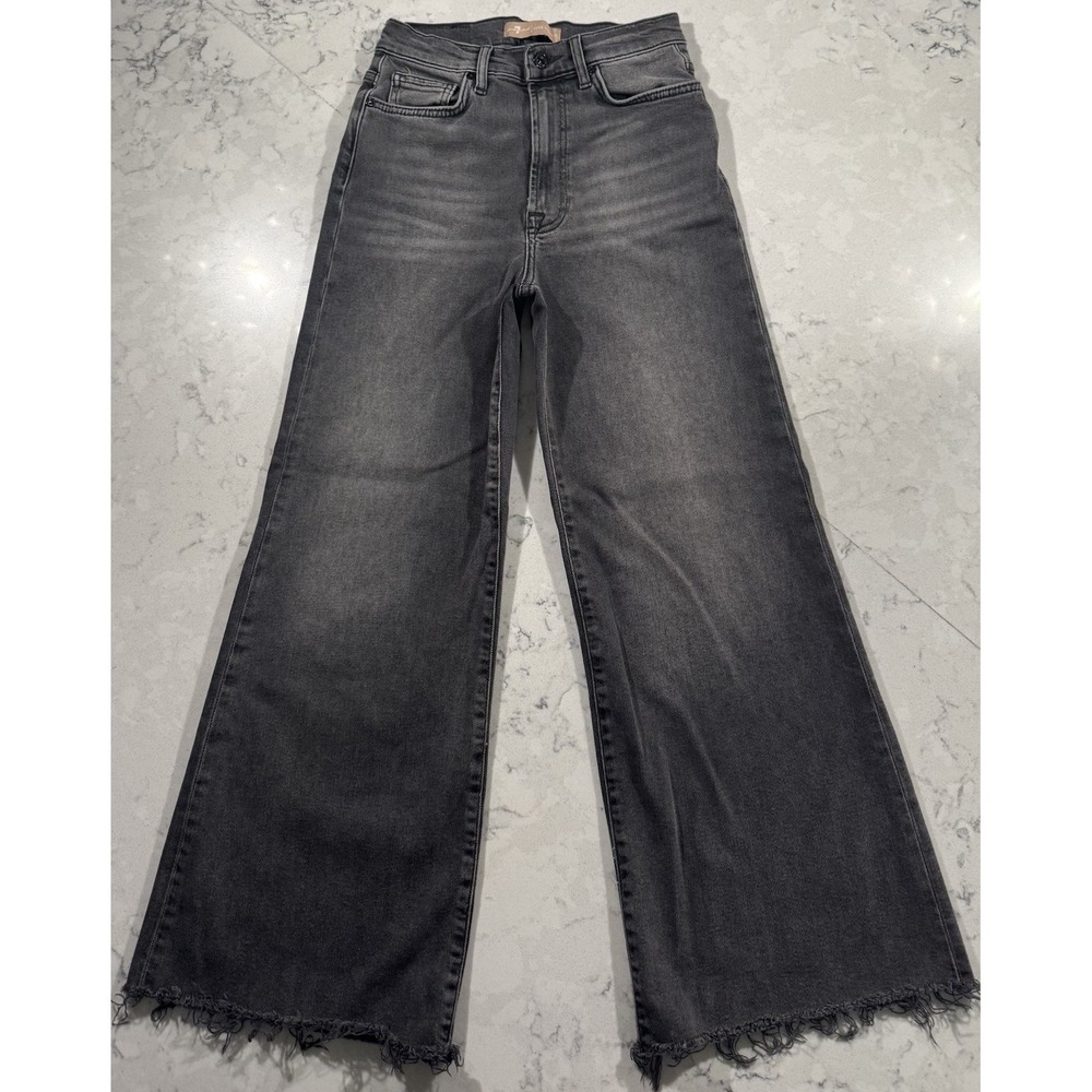 7 For All Mankind Jeans Womens 27 Black Ultra‎ High Rise Cropped Flare Raw Hem